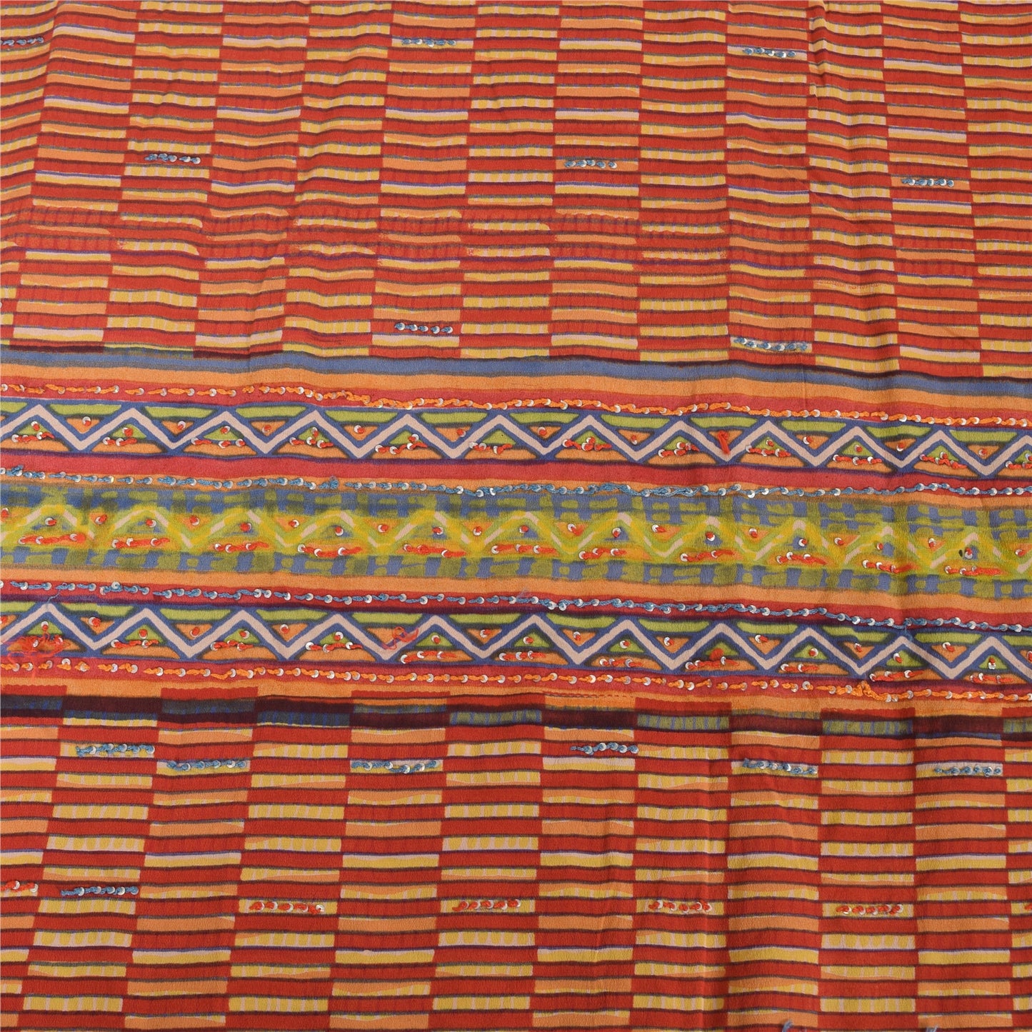 Sanskriti Vintage Sarees Orange/Yellow Embroidered Pure Crepe Print Sari Sustainable Fabric