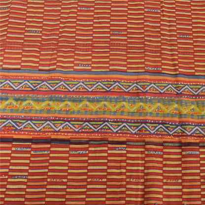 Sanskriti Vintage Sarees Orange/Yellow Embroidered Pure Crepe Print Sari Sustainable Fabric