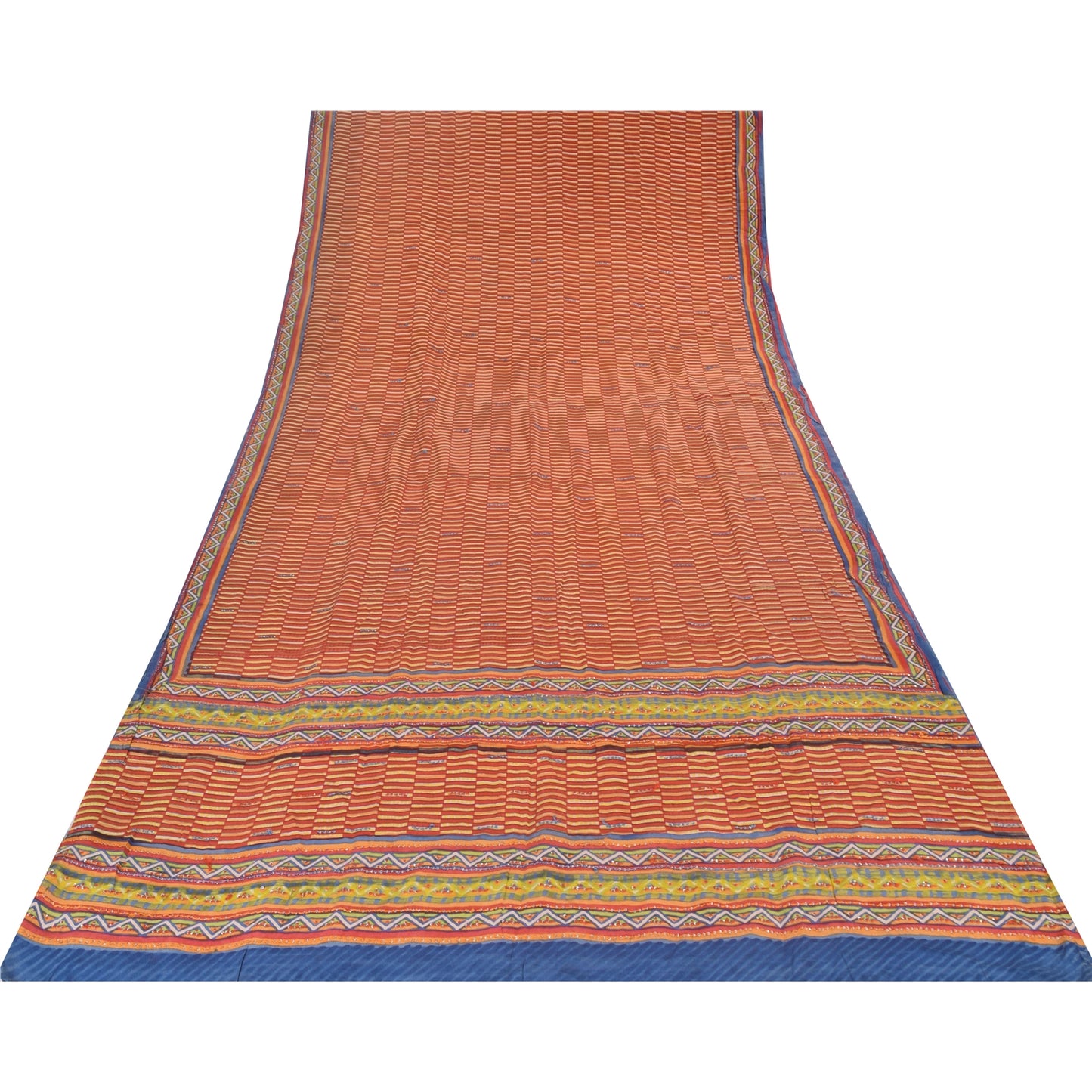 Sanskriti Vintage Sarees Orange/Yellow Embroidered Pure Crepe Print Sari Sustainable Fabric