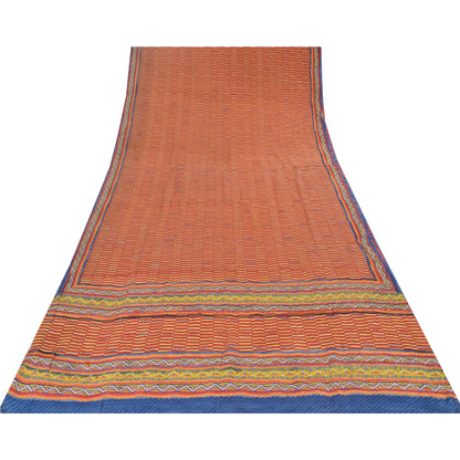 Sanskriti Vintage Sarees Orange/Yellow Embroidered Pure Crepe Print Sari Sustainable Fabric