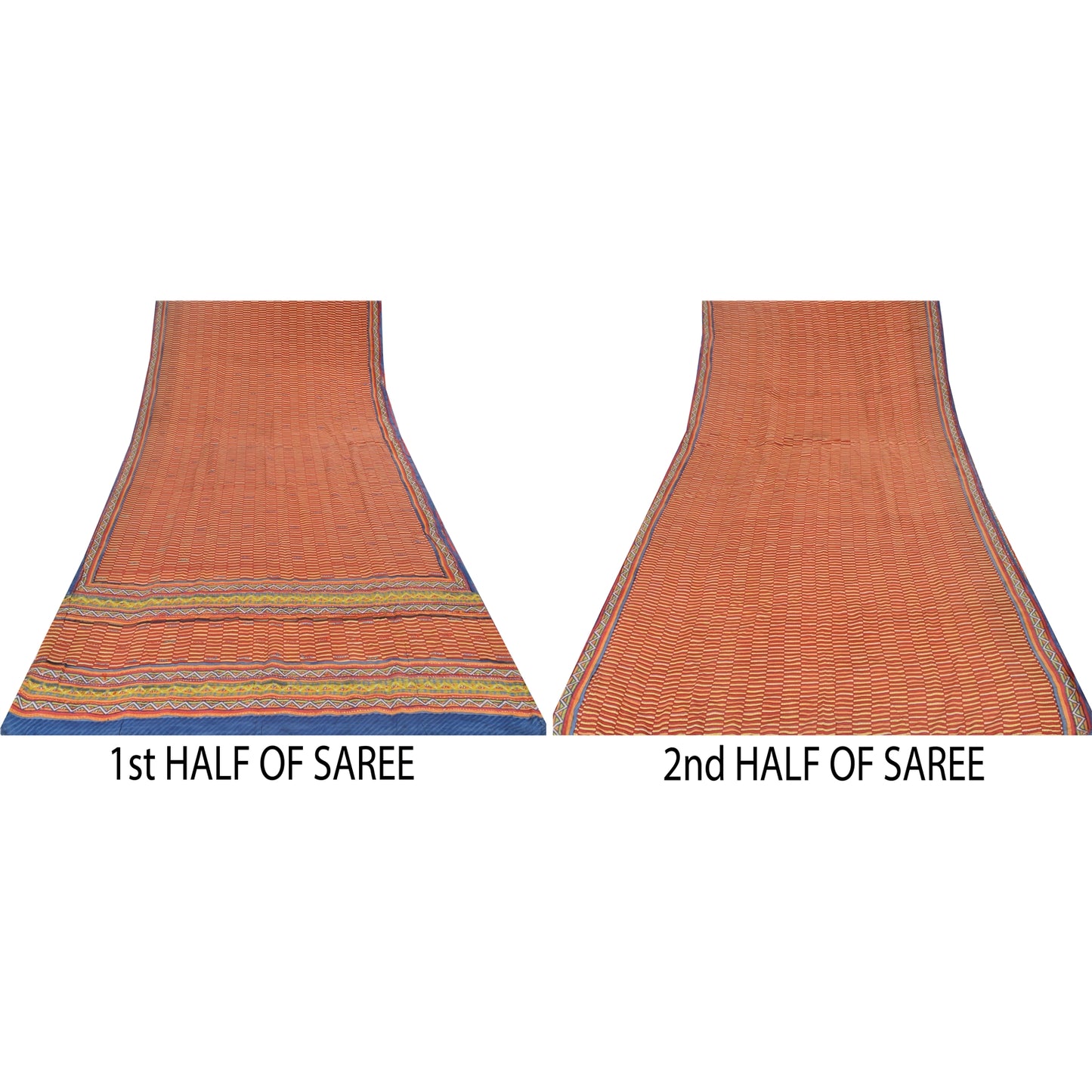 Sanskriti Vintage Sarees Orange/Yellow Embroidered Pure Crepe Print Sari Sustainable Fabric
