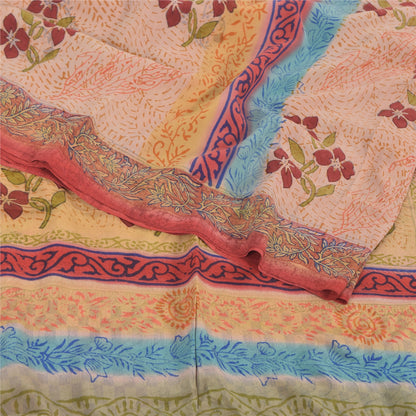 Sanskriti Vintage Sarees Peach 100%Pure Crepe Silk Printed Sari 5yd Craft Sustainable Fabric