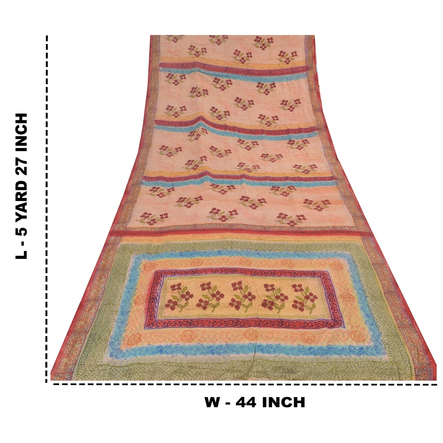 Sanskriti Vintage Sarees Peach 100%Pure Crepe Silk Printed Sari 5yd Craft Sustainable Fabric