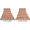 Sanskriti Vintage Sarees Peach 100%Pure Crepe Silk Printed Sari 5yd Craft Sustainable Fabric