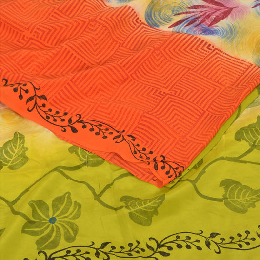 Sanskriti Vintage Sarees Multicolor Pure Crepe Silk Print Sari 5yd Craft Sustainable Fabric