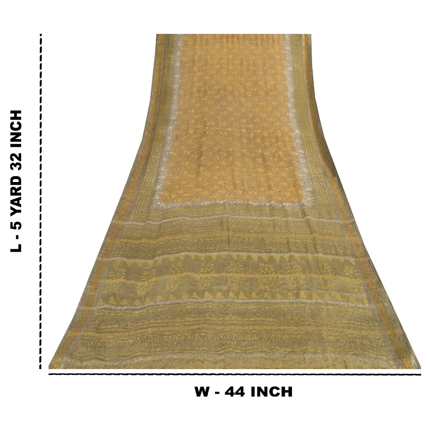 Sanskriti Vintage Saree Brown-Mustard Pure Crepe Abstract Print 5+YD Craft Sari