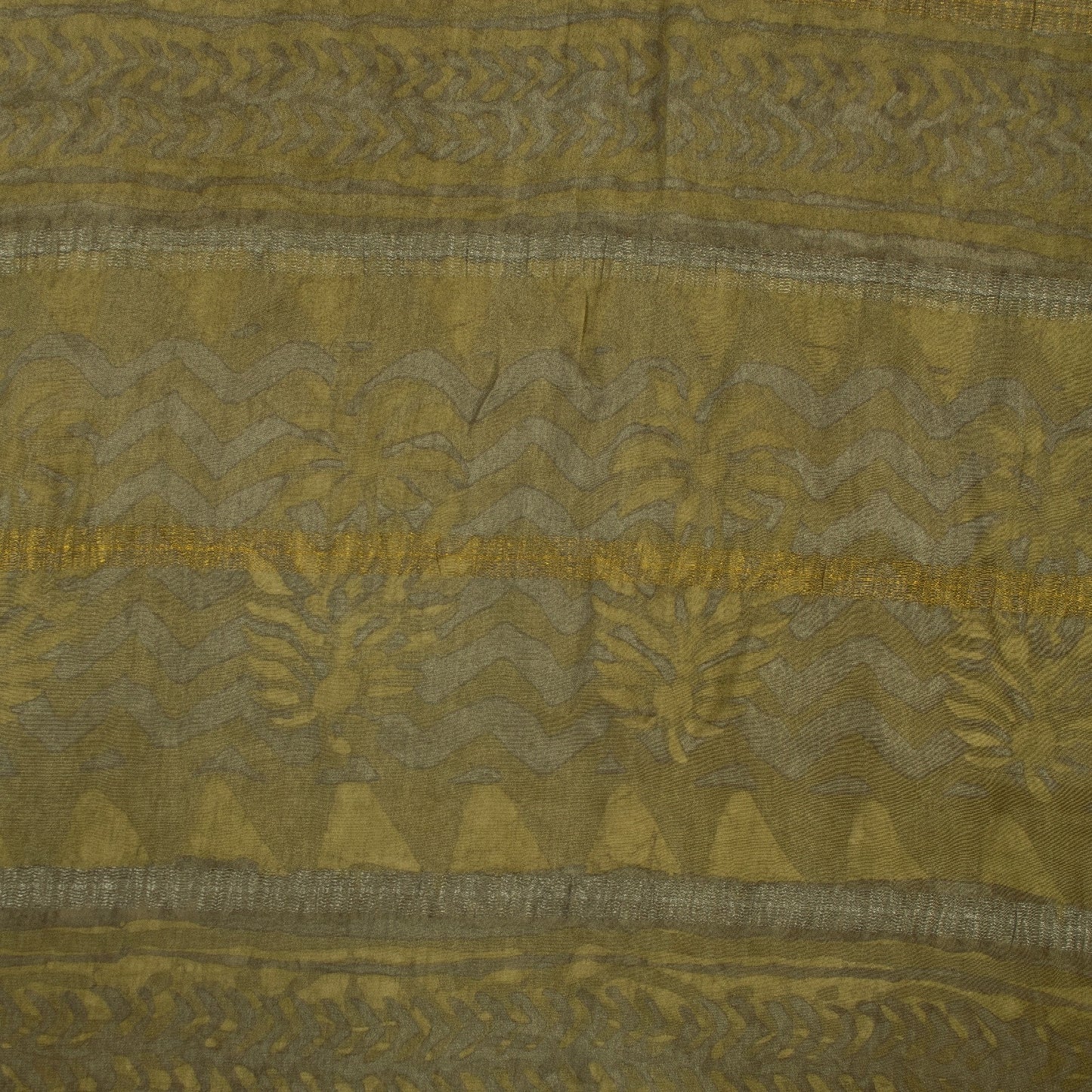 Sanskriti Vintage Saree Brown-Mustard Pure Crepe Abstract Print 5+YD Craft Sari