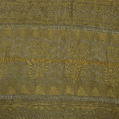 Sanskriti Vintage Saree Brown-Mustard Pure Crepe Abstract Print 5+YD Craft Sari