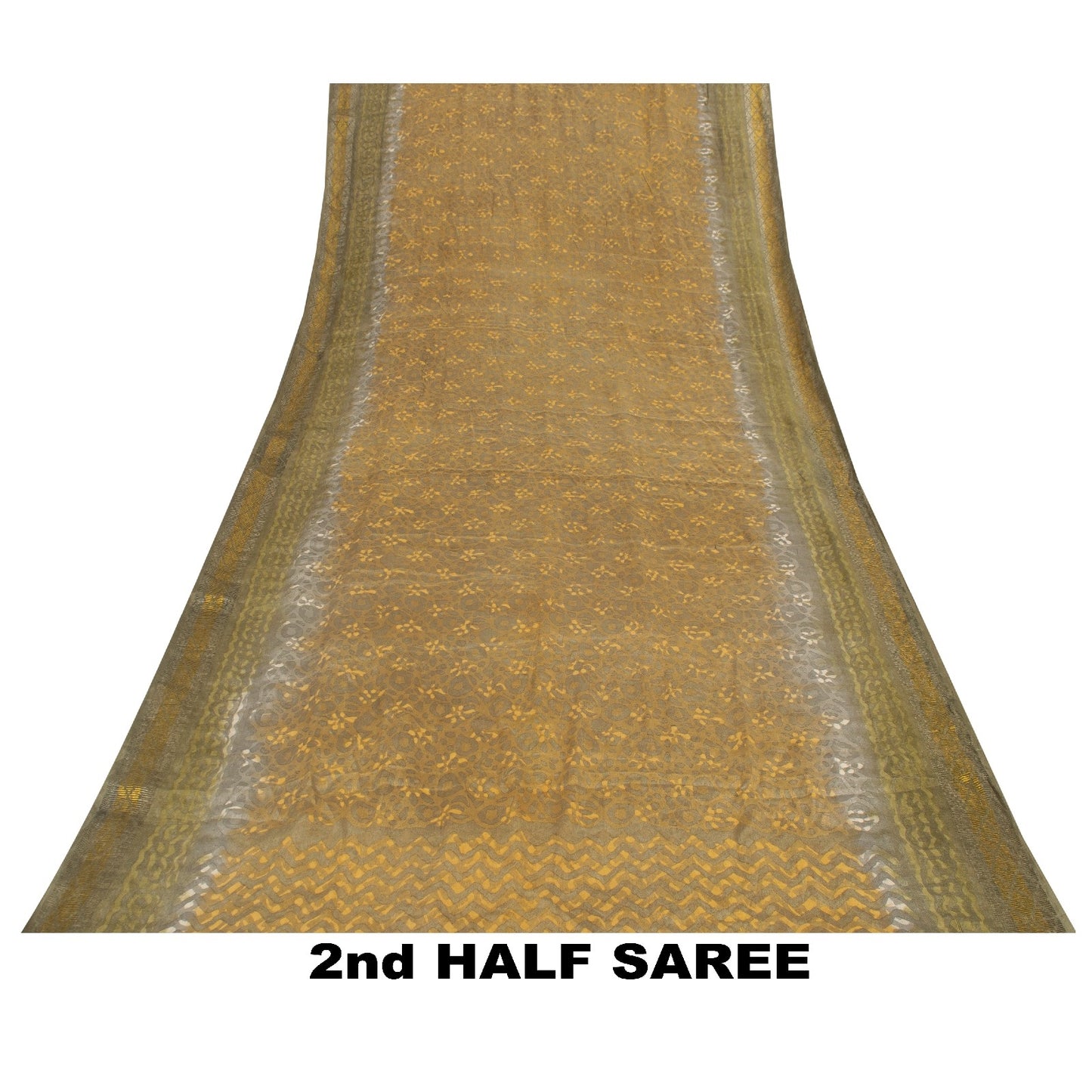 Sanskriti Vintage Saree Brown-Mustard Pure Crepe Abstract Print 5+YD Craft Sari