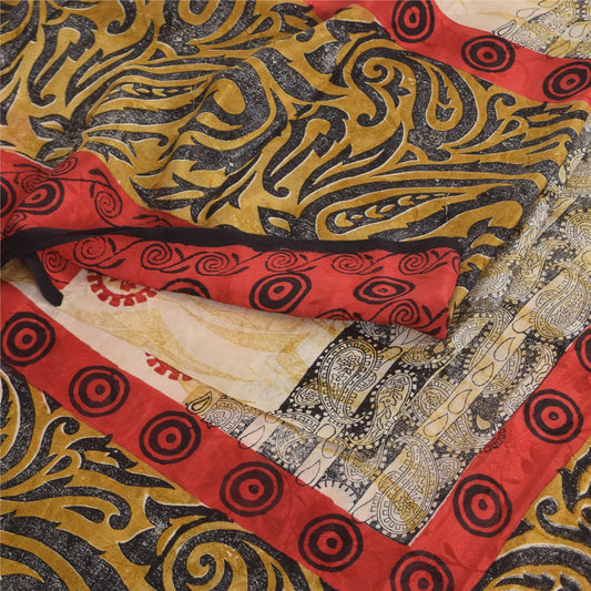 Sanskriti Vintage Sarees Multicolor Pure Crepe Silk Print Sari 5yd Craft Sustainable Fabric