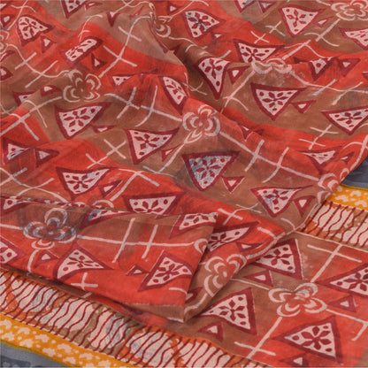 Санскритские винтажные сари из красного индийского чистого крепированного шелка с принтом 5 ярдов ремесленная устойчивая ткань