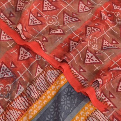 Санскритские винтажные сари из красного индийского чистого крепированного шелка с принтом 5 ярдов ремесленная устойчивая ткань
