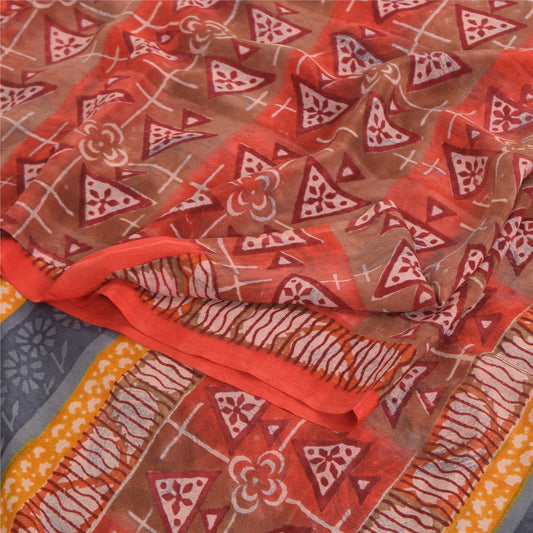Sanskriti Vintage Sarees Red Indian Pure Crepe Silk Print Sari 5yd Craft Sustainable Fabric