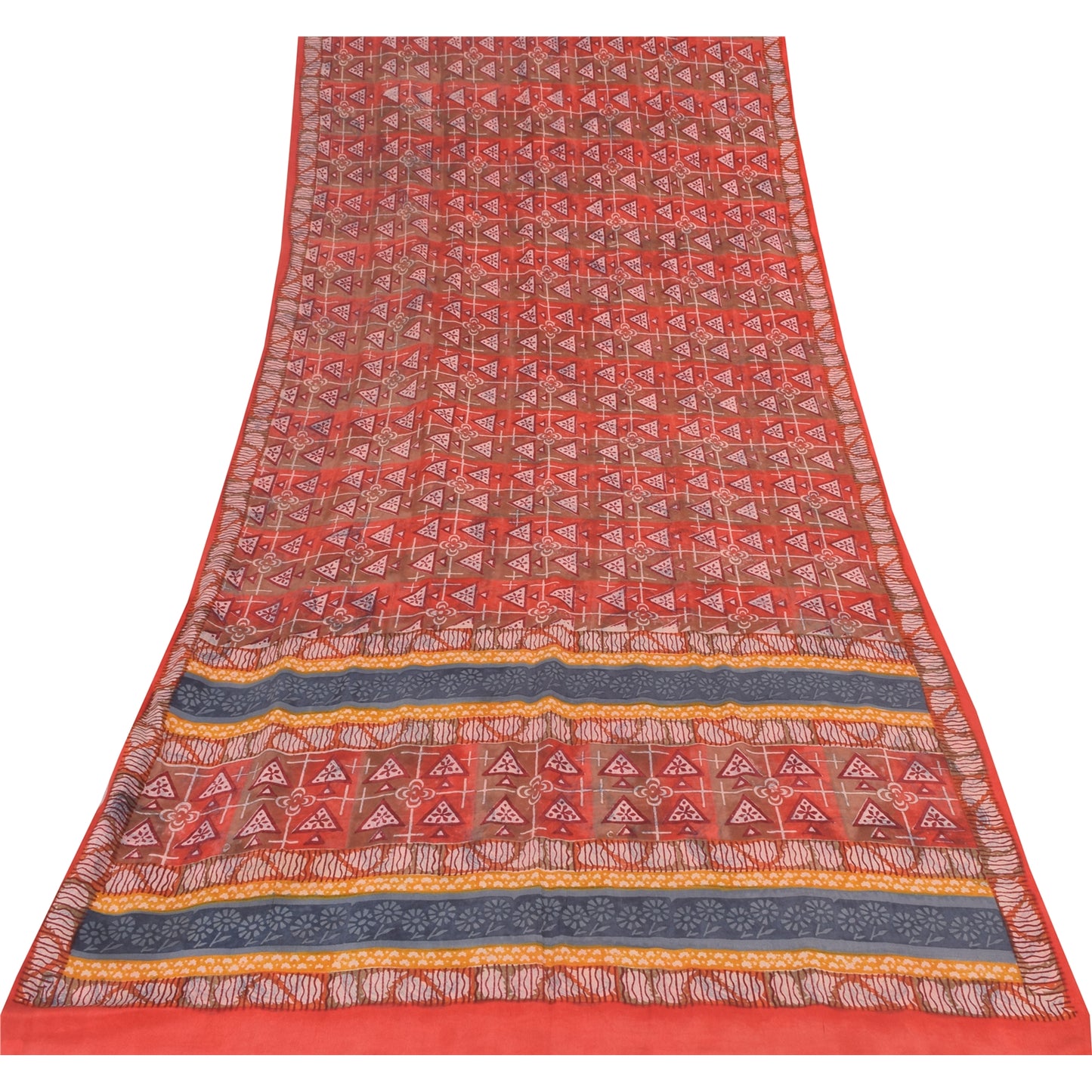 Санскритские винтажные сари из красного индийского чистого крепированного шелка с принтом 5 ярдов ремесленная устойчивая ткань