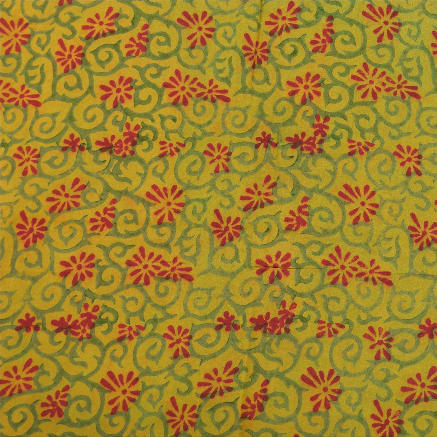 Sanskriti Vintage Sarees Blue/Green Pure Crepe Silk Print Sari 5yd Craft Sustainable Fabric