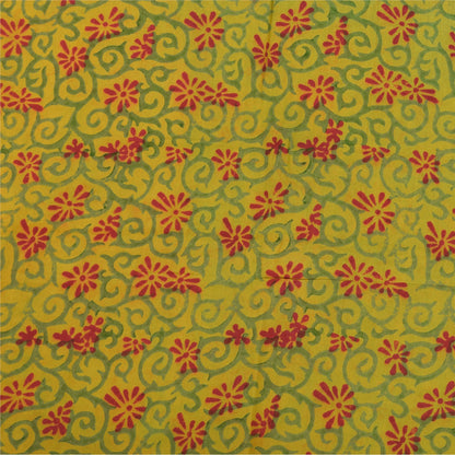 Sanskriti Vintage Sarees Blue/Green Pure Crepe Silk Print Sari 5yd Craft Sustainable Fabric