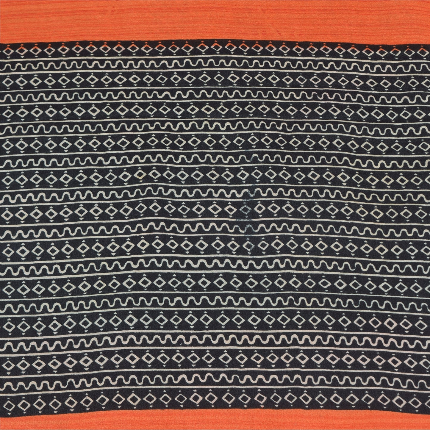 Sanskriti Vintage Sarees Black/Orange Pure Crepe Silk Print Sari Craft Sustainable Fabric