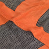 Sanskriti Vintage Sarees Black/Orange Pure Crepe Silk Print Sari Craft Sustainable Fabric