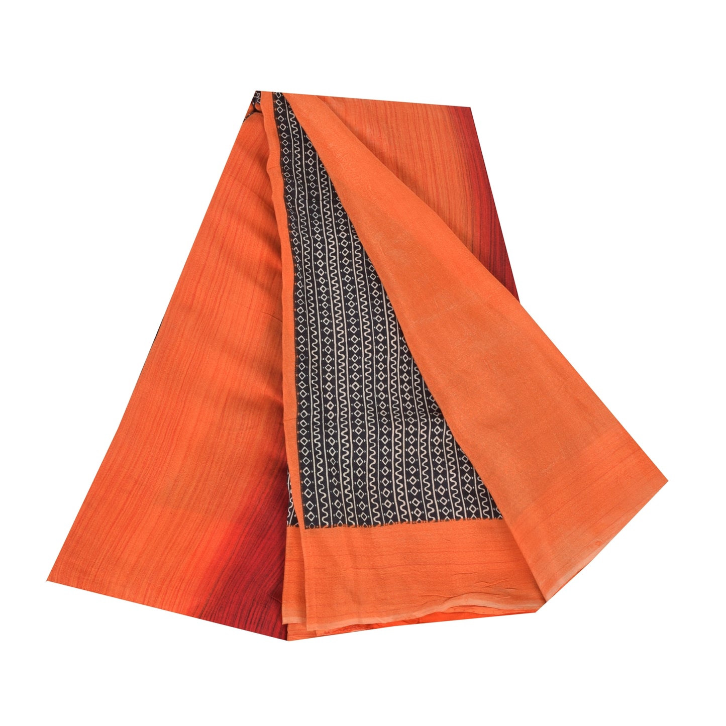 Sanskriti Vintage Sarees Black/Orange Pure Crepe Silk Print Sari Craft Sustainable Fabric