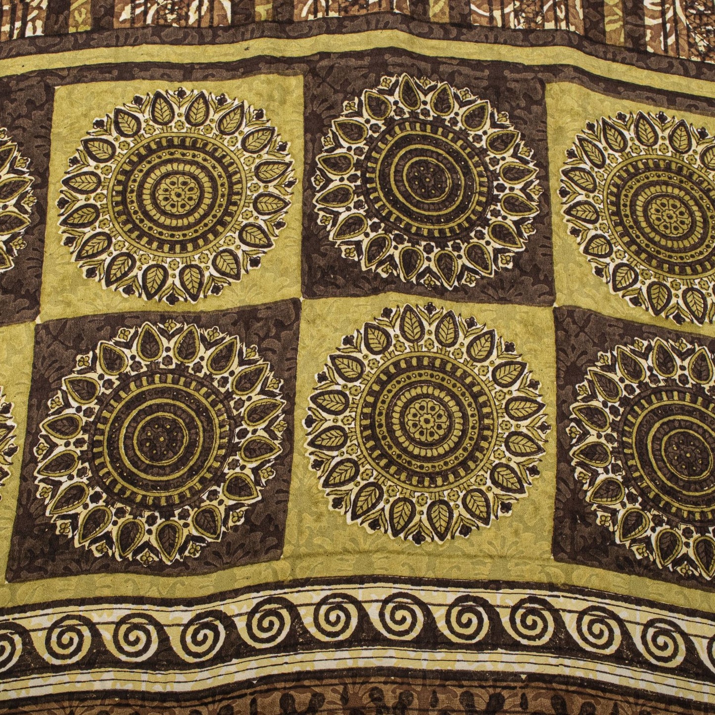 Sanskriti Vintage Saree Brown Pure Crepe Mandal Art Printed Sari 5.5+Yard Fabric