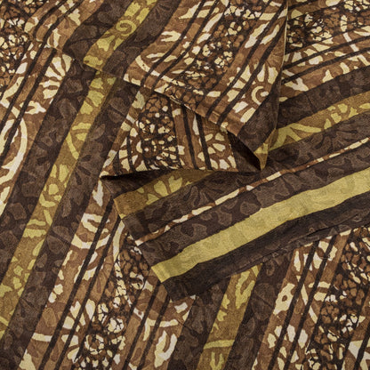 Sanskriti Vintage Saree Brown Pure Crepe Mandal Art Printed Sari 5.5+Yard Fabric