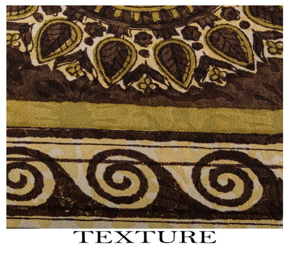 Sanskriti Vintage Saree Brown Pure Crepe Mandal Art Printed Sari 5.5+Yard Fabric