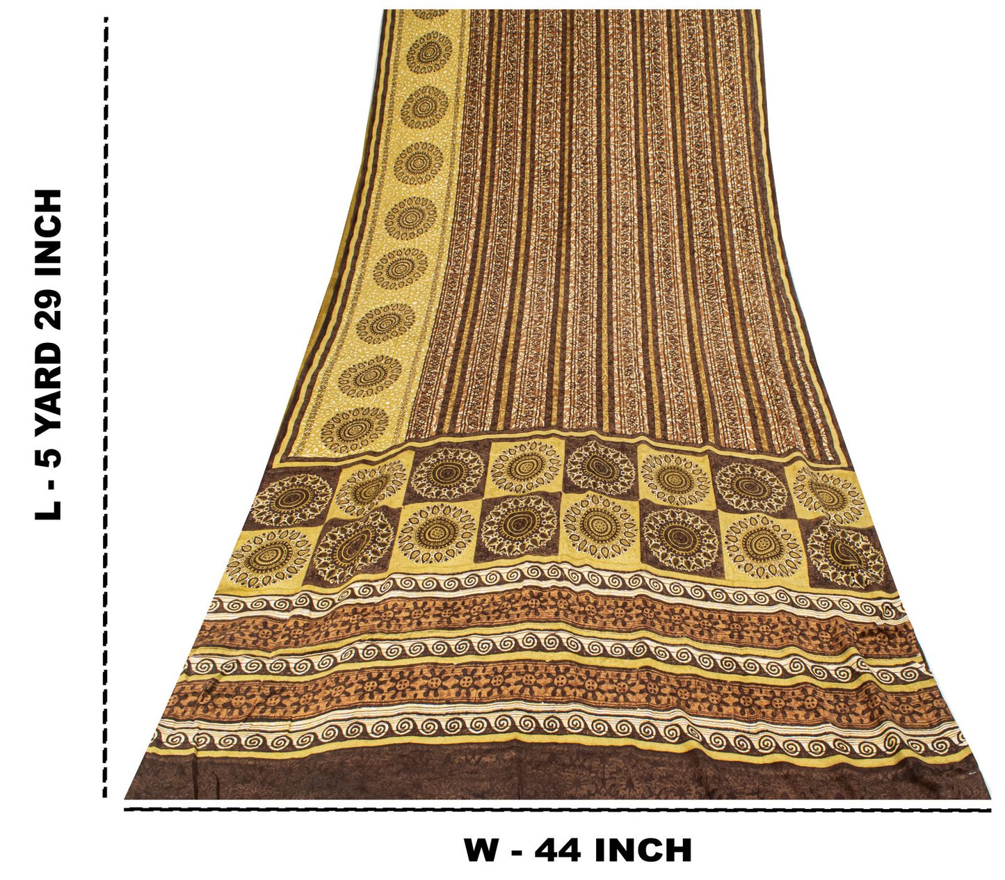 Sanskriti Vintage Saree Brown Pure Crepe Mandal Art Printed Sari 5.5+Yard Fabric