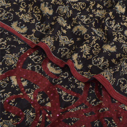 Сари Sanskriti Vintage, черное чистое креповое шелковое сари с принтом, 5 ярдов, устойчивая ткань SoftCraft