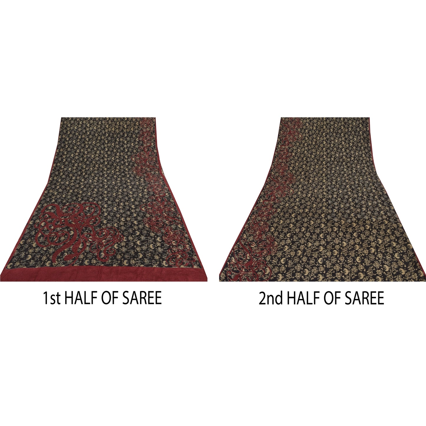 Сари Sanskriti Vintage, черное чистое креповое шелковое сари с принтом, 5 ярдов, устойчивая ткань SoftCraft