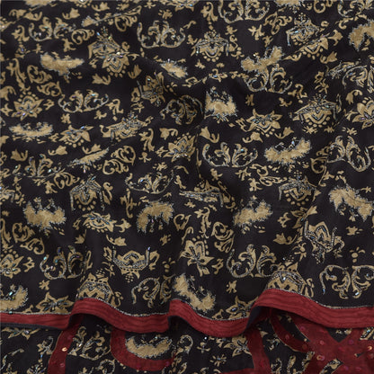Сари Sanskriti Vintage, черное чистое креповое шелковое сари с принтом, 5 ярдов, устойчивая ткань SoftCraft
