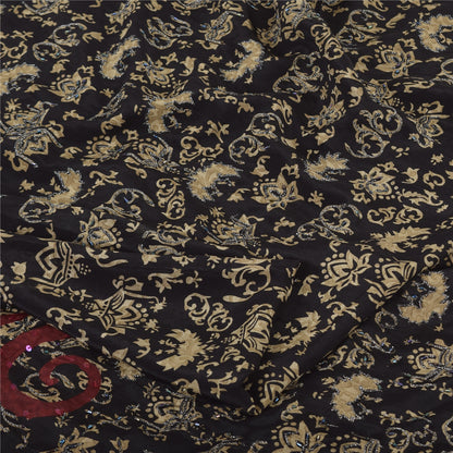 Сари Sanskriti Vintage, черное чистое креповое шелковое сари с принтом, 5 ярдов, устойчивая ткань SoftCraft