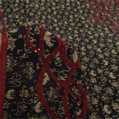 Сари Sanskriti Vintage, черное чистое креповое шелковое сари с принтом, 5 ярдов, устойчивая ткань SoftCraft