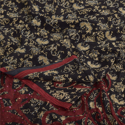 Сари Sanskriti Vintage, черное чистое креповое шелковое сари с принтом, 5 ярдов, устойчивая ткань SoftCraft