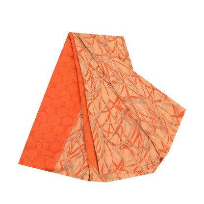 Sanskriti Vintage Sarees Orange Pure Crepe Silk Printed Sari 5yd Craft Sustainable Fabric