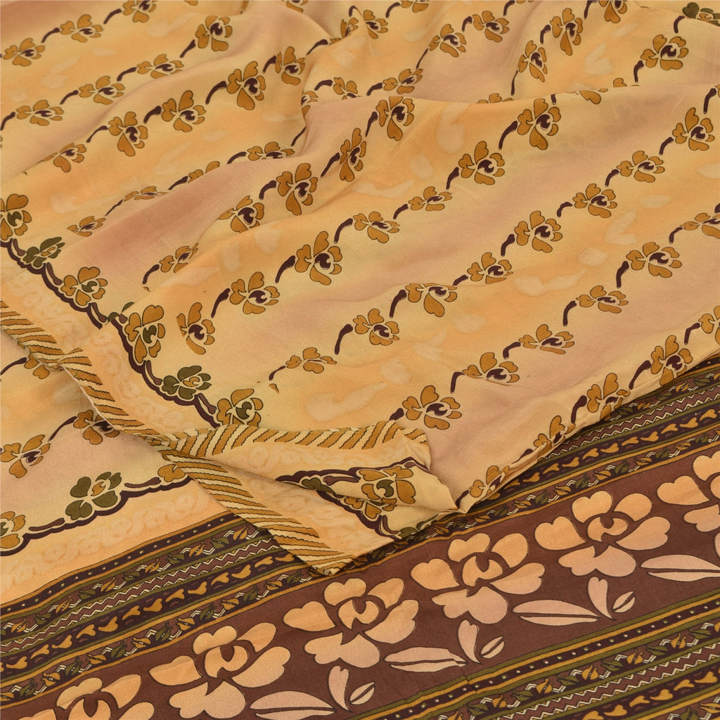 Sanskriti Vintage Sarees Multi Pure Crepe Silk Printed Sari 5yd Craft Sustainable Fabric