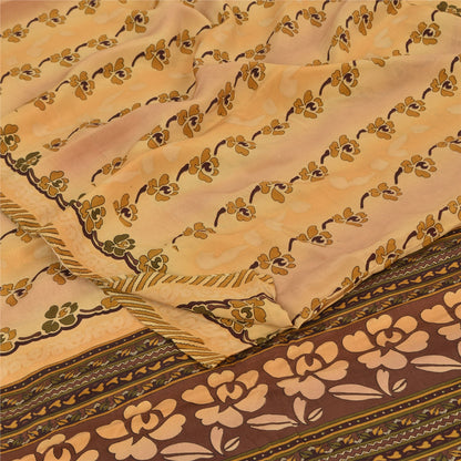 Sanskriti Vintage Sarees Multi Pure Crepe Silk Printed Sari 5yd Craft Sustainable Fabric