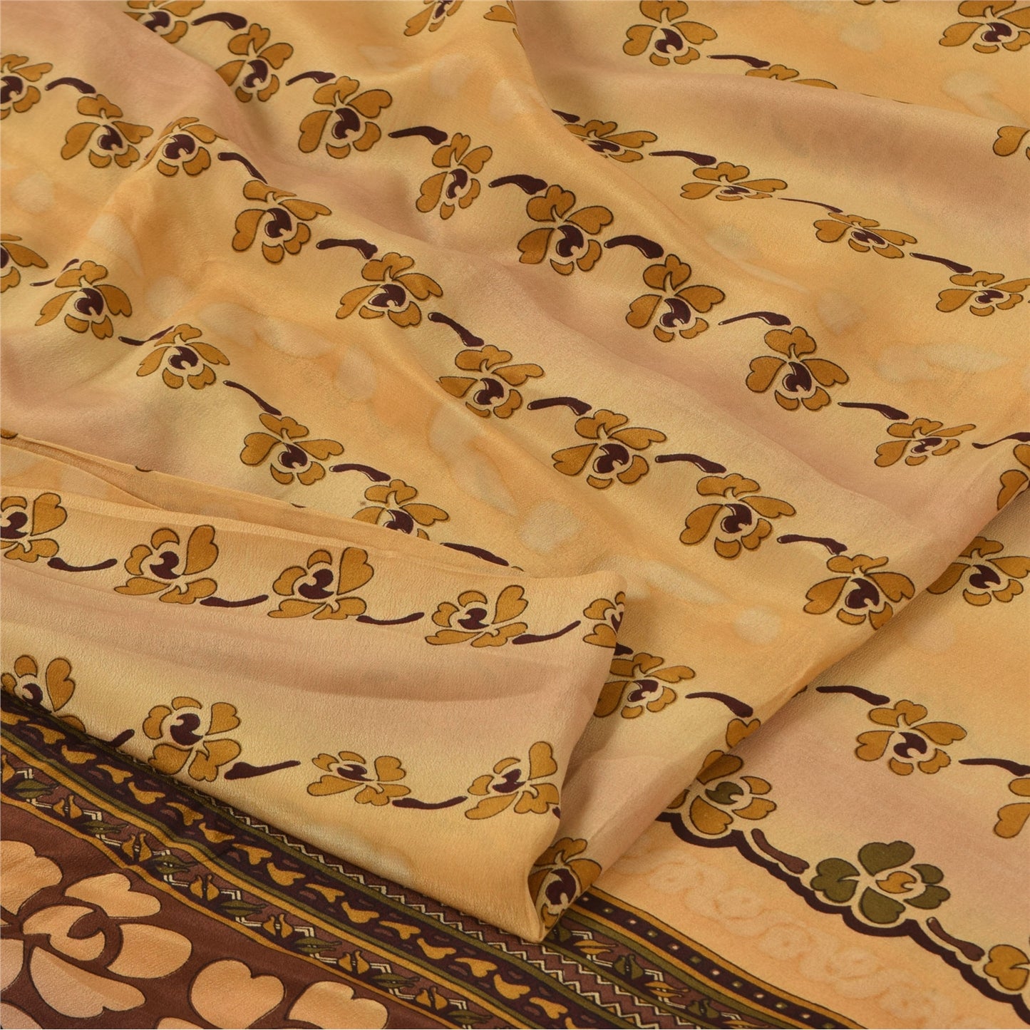 Sanskriti Vintage Sarees Multi Pure Crepe Silk Printed Sari 5yd Craft Sustainable Fabric