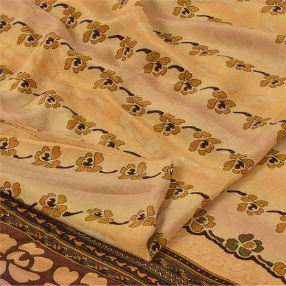Sanskriti Vintage Sarees Multi Pure Crepe Silk Printed Sari 5yd Craft Sustainable Fabric