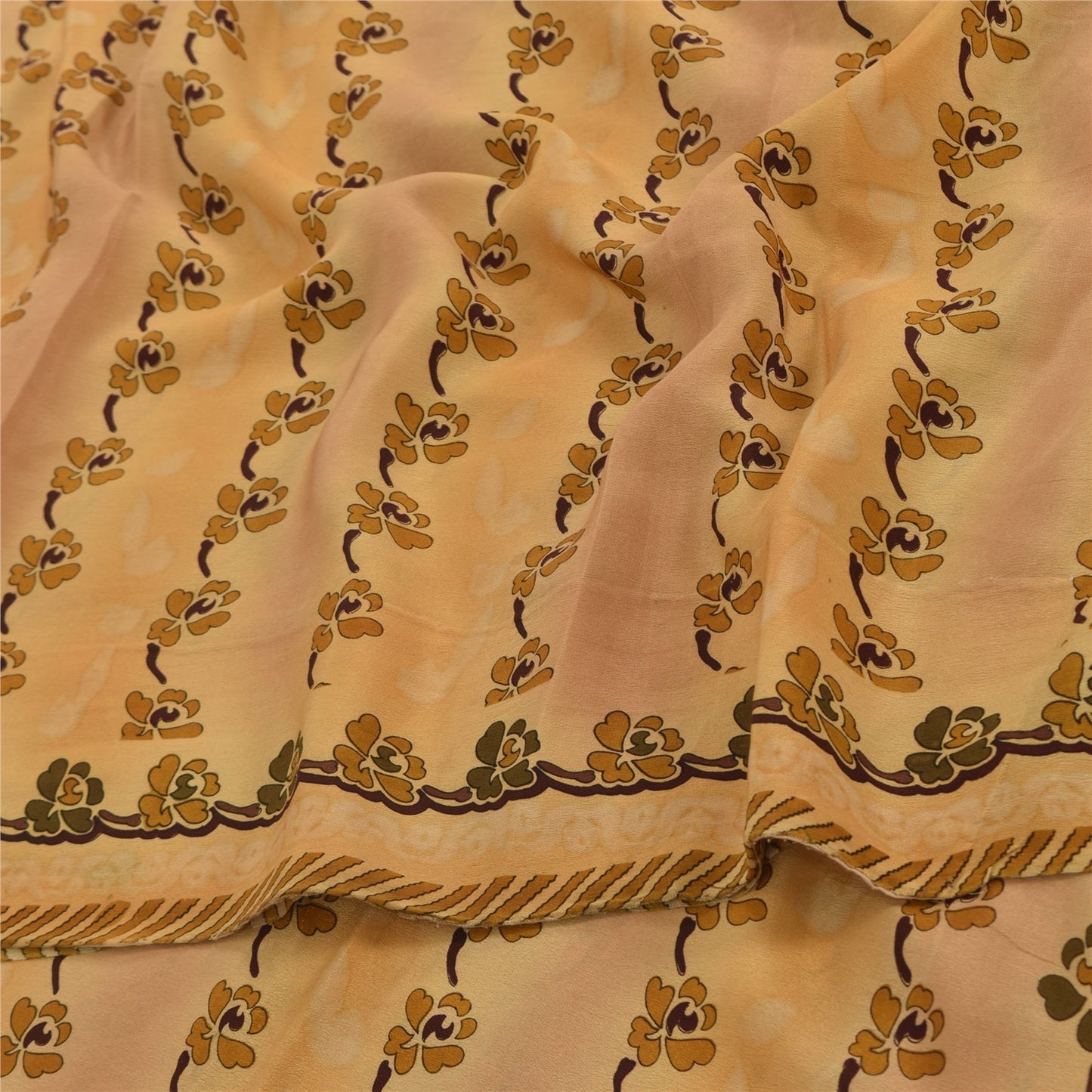 Sanskriti Vintage Sarees Multi Pure Crepe Silk Printed Sari 5yd Craft Sustainable Fabric