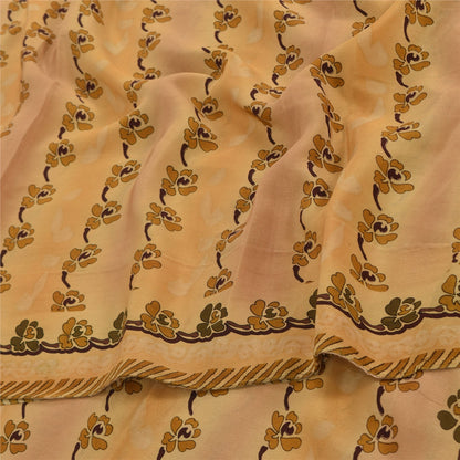 Sanskriti Vintage Sarees Multi Pure Crepe Silk Printed Sari 5yd Craft Sustainable Fabric