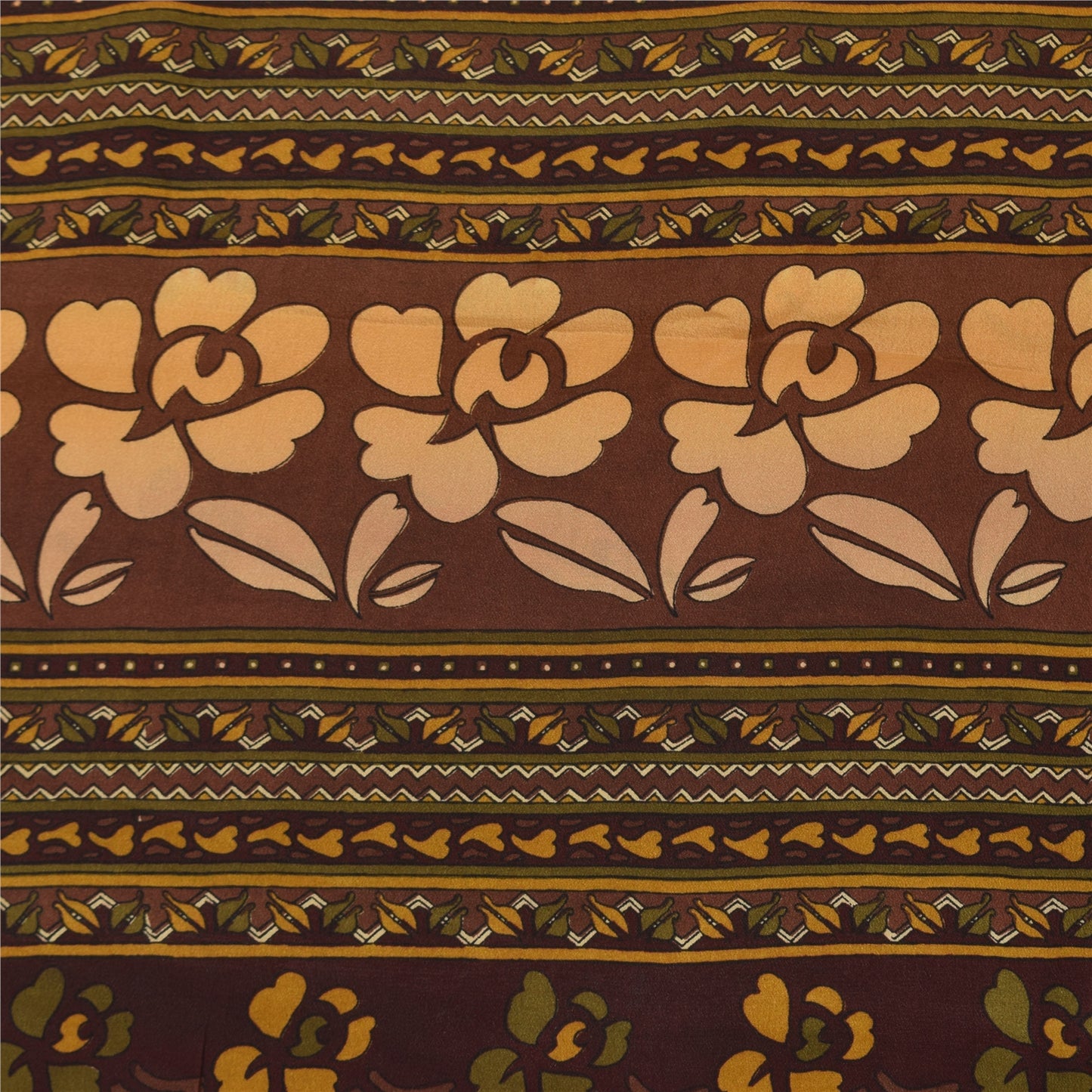 Sanskriti Vintage Sarees Multi Pure Crepe Silk Printed Sari 5yd Craft Sustainable Fabric