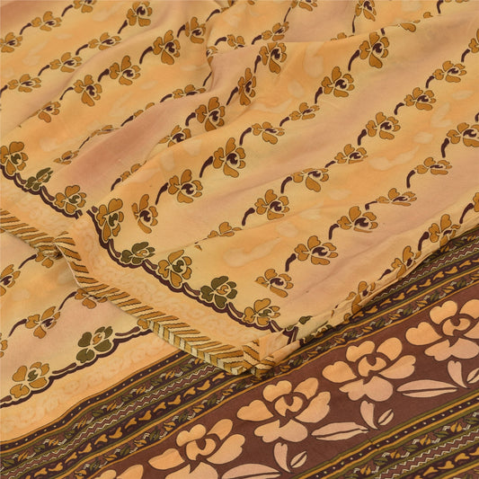 Sanskriti Vintage Sarees Multi Pure Crepe Silk Printed Sari 5yd Craft Sustainable Fabric