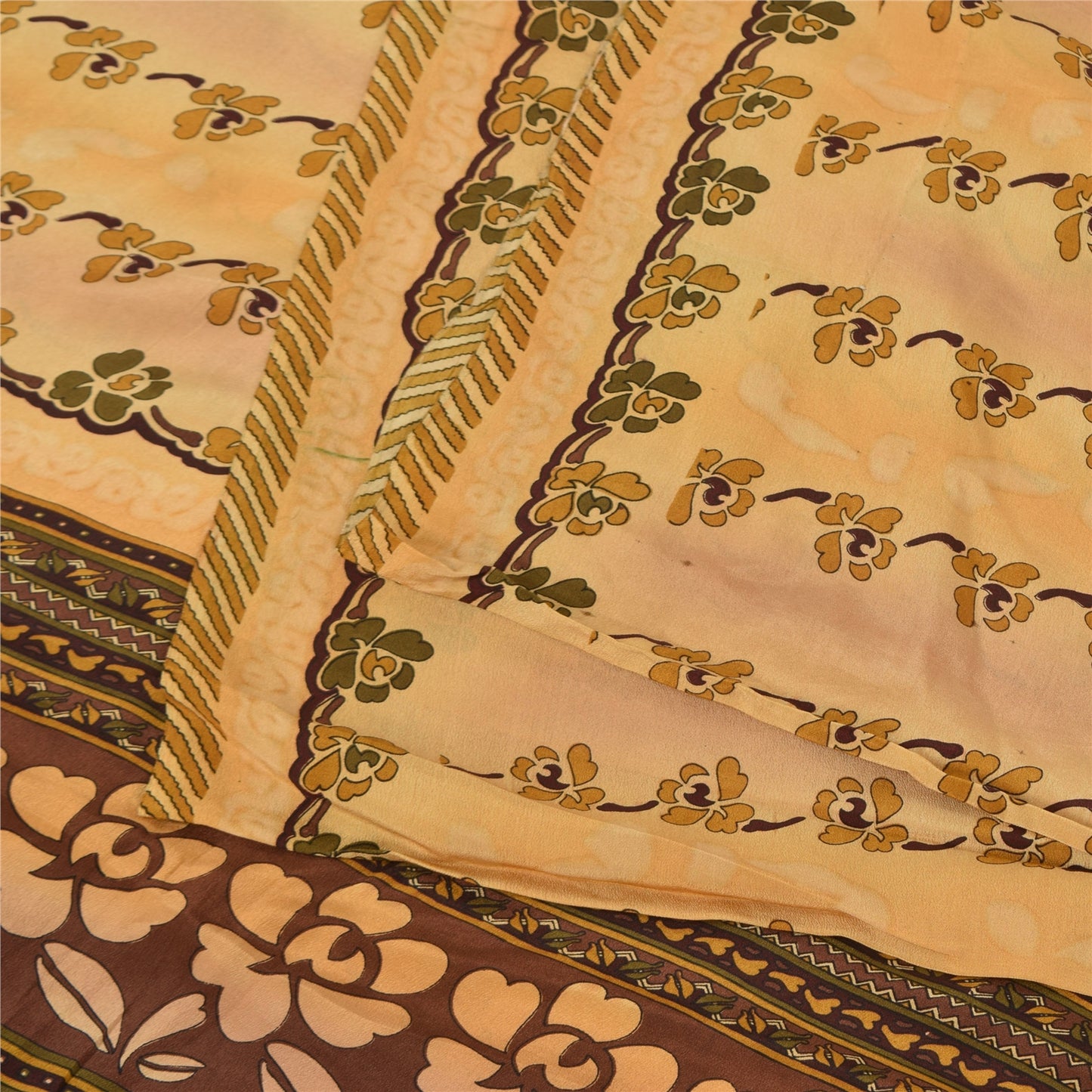 Sanskriti Vintage Sarees Multi Pure Crepe Silk Printed Sari 5yd Craft Sustainable Fabric