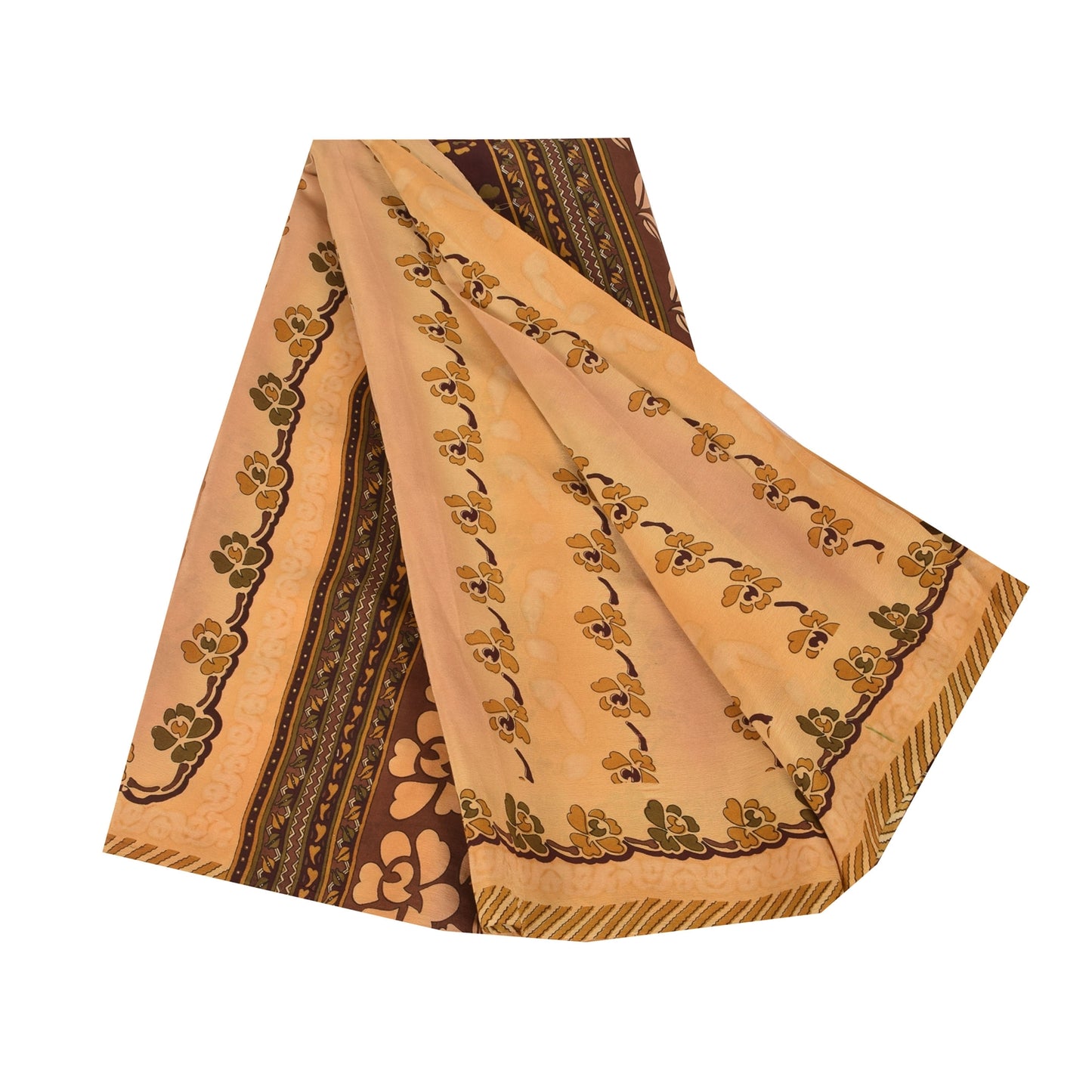 Sanskriti Vintage Sarees Multi Pure Crepe Silk Printed Sari 5yd Craft Sustainable Fabric