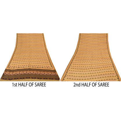 Sanskriti Vintage Sarees Multi Pure Crepe Silk Printed Sari 5yd Craft Sustainable Fabric