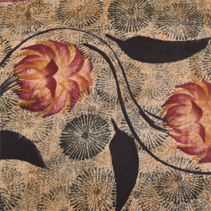 Sanskriti Vintage Sarier i lyserødt, ren crepe silketrykt sari, 5 yards, bæredygtigt håndværksstof