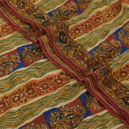 Sanskriti Vintage Sarees Multi Pure Crepe Silk Printed Sari 5yd Craft Sustainable Fabric