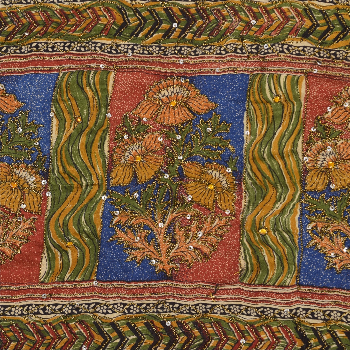 Sanskriti Vintage Sarees Multi Pure Crepe Silk Printed Sari 5yd Craft Sustainable Fabric