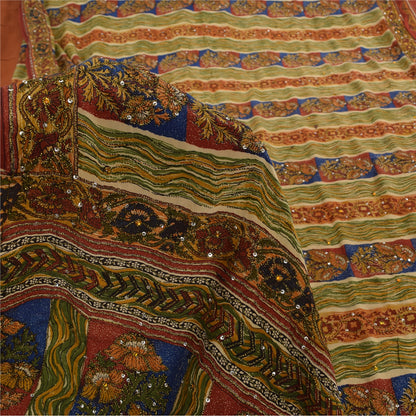 Sanskriti Vintage Sarees Multi Pure Crepe Silk Printed Sari 5yd Craft Sustainable Fabric