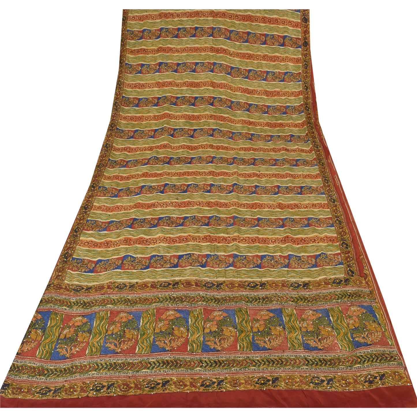 Sanskriti Vintage Sarees Multi Pure Crepe Silk Printed Sari 5yd Craft Sustainable Fabric